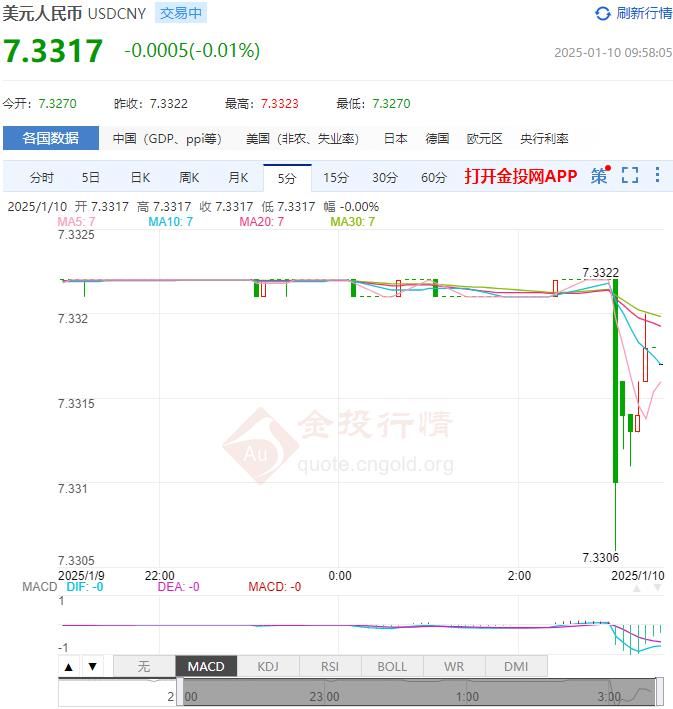 2025年01月10日：1月9日人民币对美元中间价报7.1891 较前一交易日下调5个基点